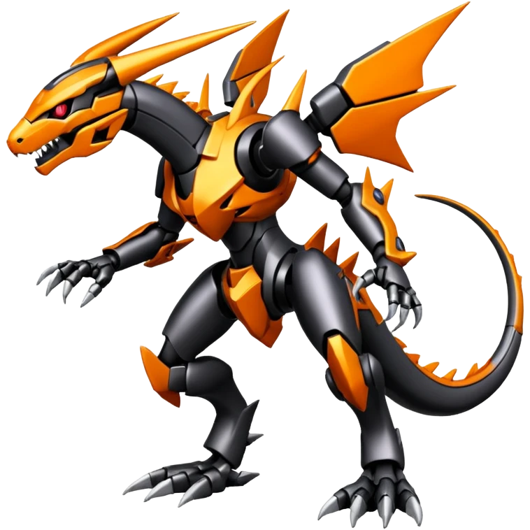Cool Futuristic Black Orange Cyber-Digimon-Fakemon-Guilmon-Salazzle-Wargreymon-Mecha-fusion (full body) emoji