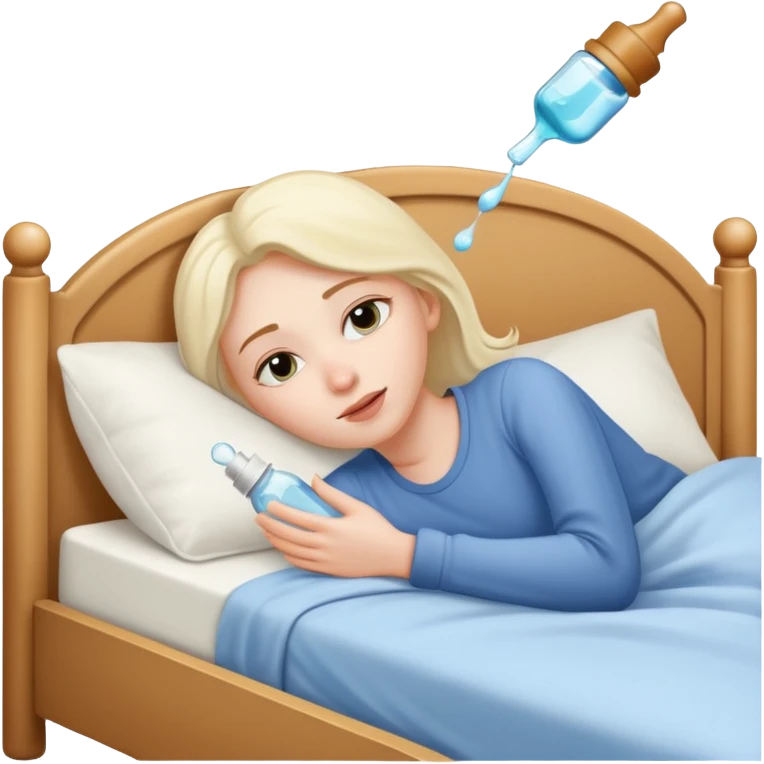 person in bed dreaming of a dropper bottle emoji