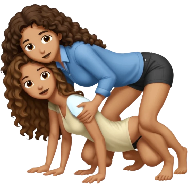 Light brown wavy long hair big butt on all fours with a dark hair curly big dick man on his knees behind her doggy style sex position emoji