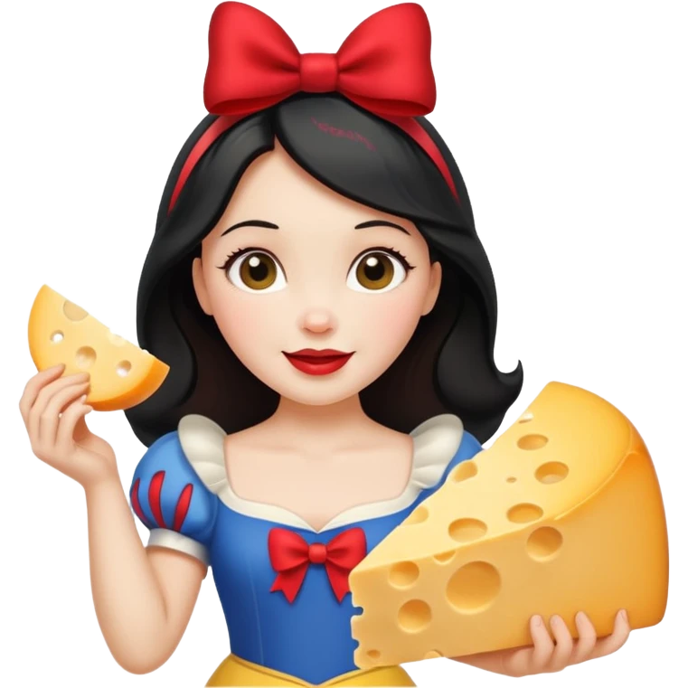 Happy Snow White red bow holding wedge of cheese emoji
