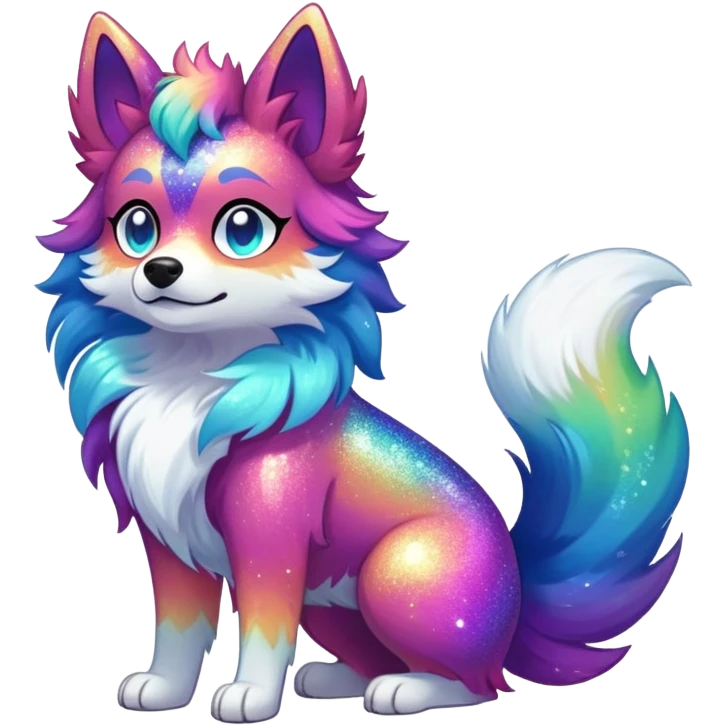 Vibrant multicolored Falvie-Fionbri-creature-sparkle-dog-fursona, full body emoji