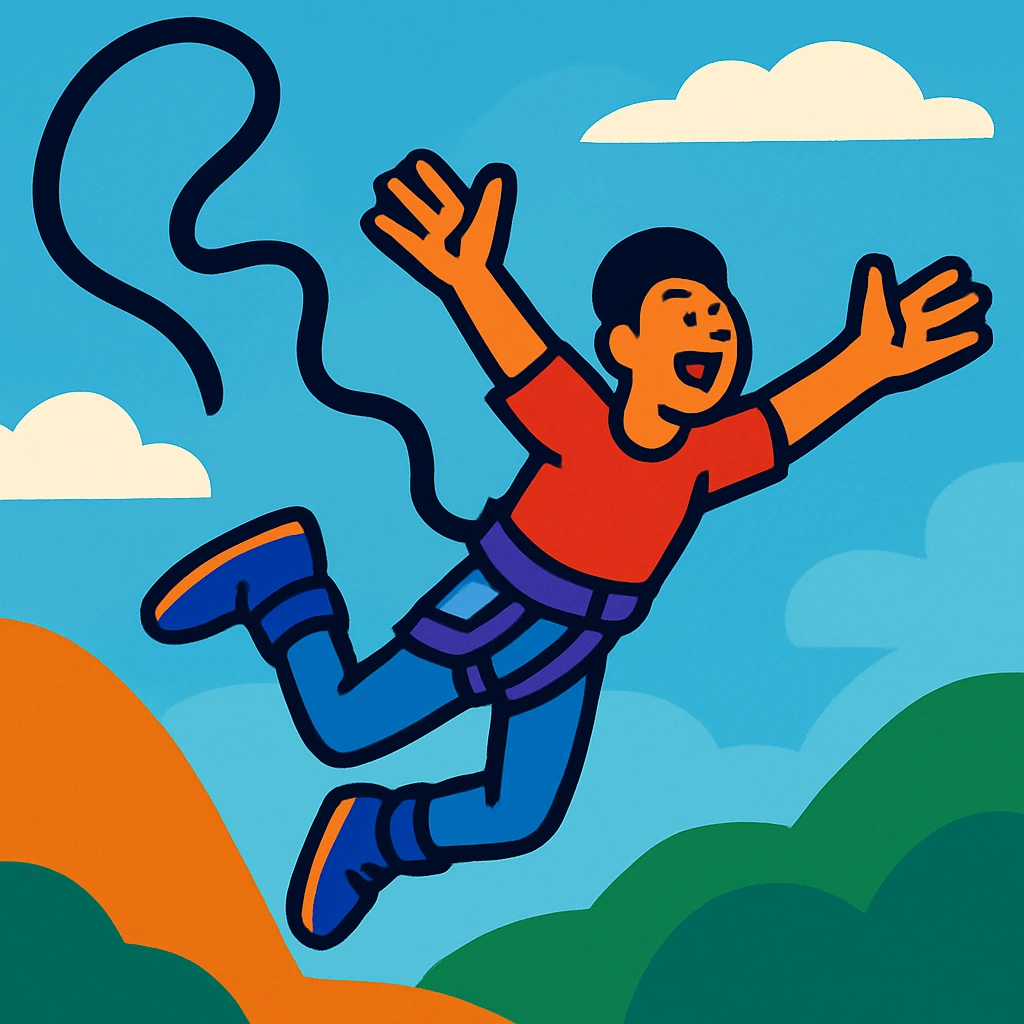 dynamic illustration of a person bungee jumping with a simple background emoji