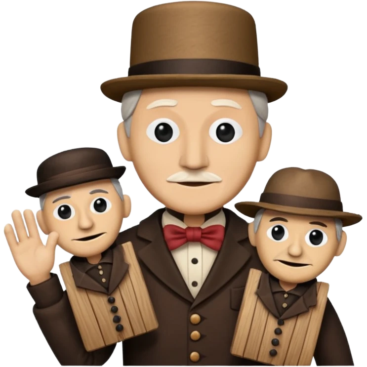a puppet master moving two puppets emoji