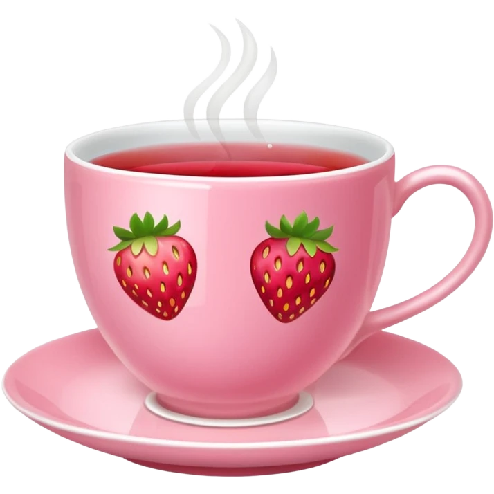 Pink tea cup with strawberry tea in it emoji