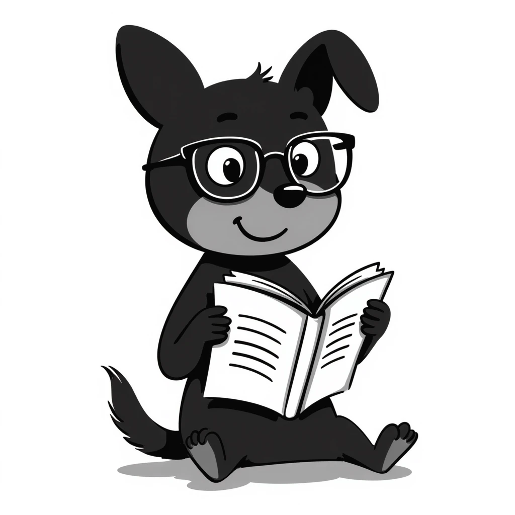Dog wearing glasses reading a book emoji