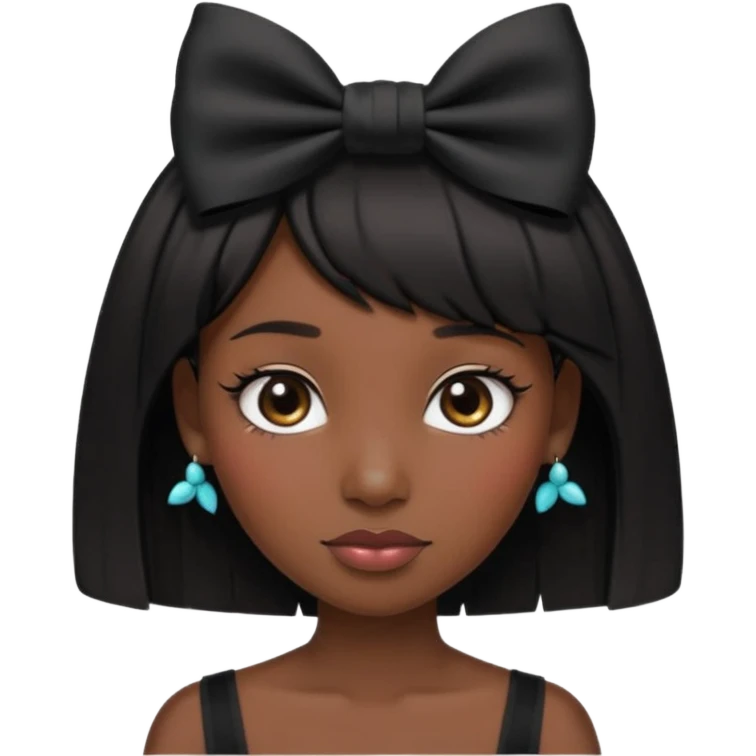 Adult woman with black cute  cut with a black top and a bow on her head with long lashes emoji