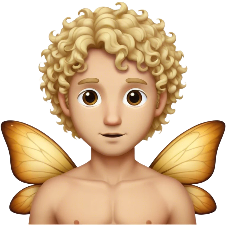 Make an emoji of a fairy with curly blonde hair mixed with black and brown eyes, the character has to be a man  emoji