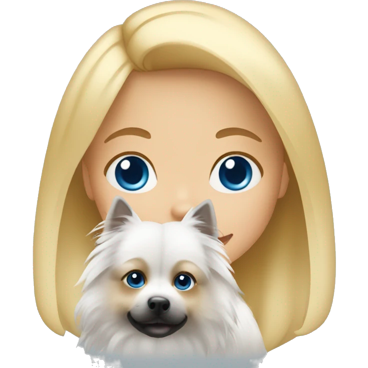 Blonde girl blue eyes holding spitz  emoji