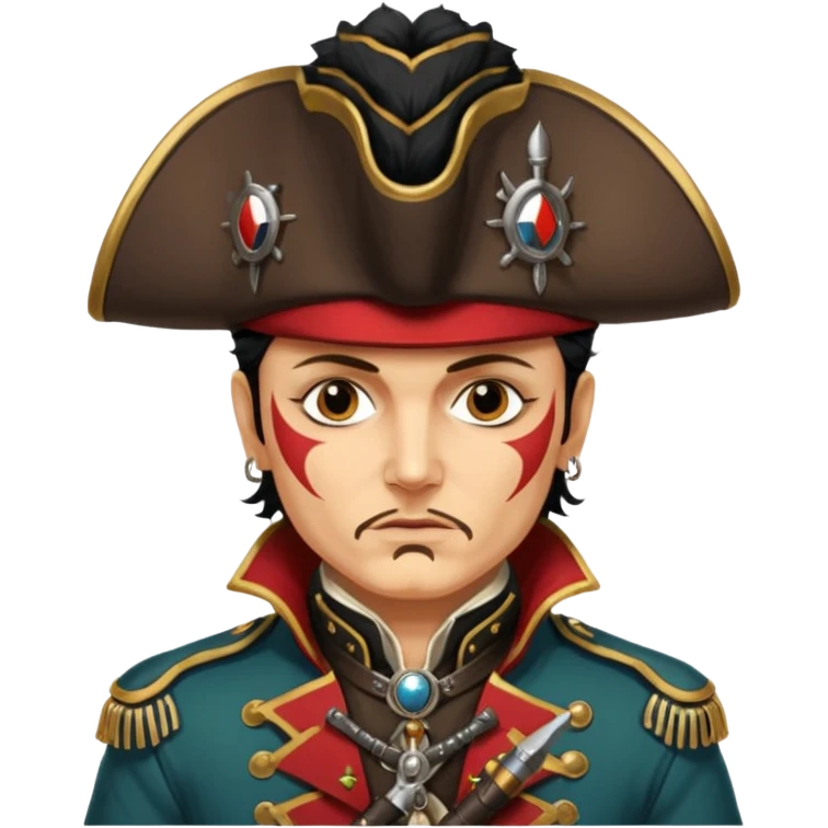 Adam Ant  painted with Indian war colors  is wearing a Hungarian Hussar'S JACKET, holds two firelocks-steam punk in his hands emoji