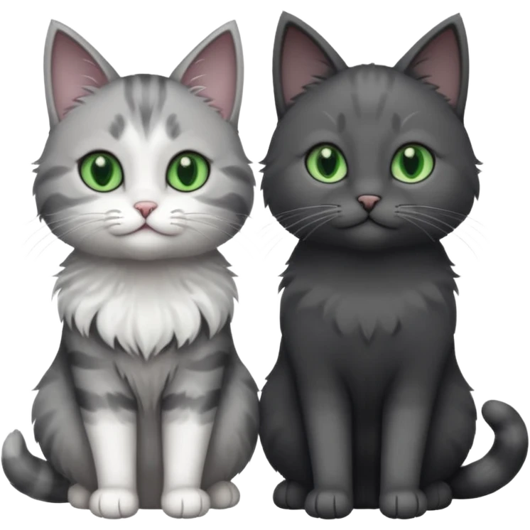 2 different coloured grey cats including one dark grey and white cat and one completely solid dark grey cat with green eyes and only white paws emoji