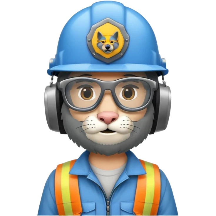 un lobo constructor con casco y lentes de seguridad emoji