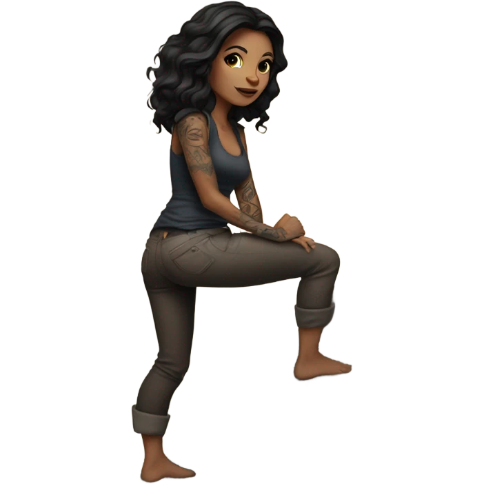 Beautiful tattooed woman dark brown hair climbing rocks emoji