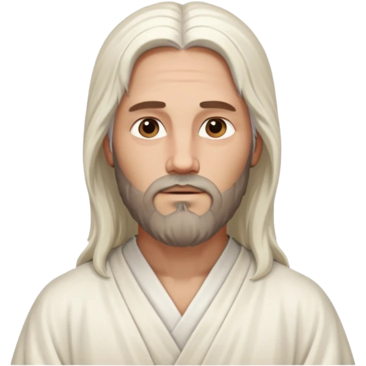 Jesus, Son of God from Gods and Goddesses with long white hair and beard, white outfit emoji