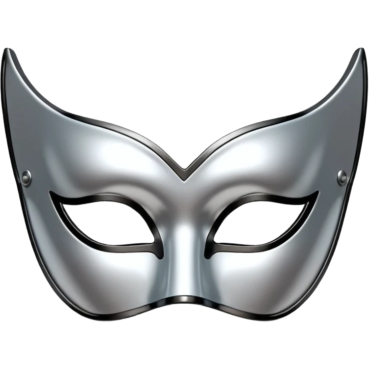A sleek masquerade mask emoji made of polished silver chrome, smooth sensual curves, reflective metallic surface, mysterious sexy luxury vibe, minimal iOS emoji style, centered, clean white background emoji