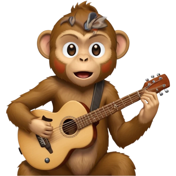 A monkey playing guitar, emotionally immersed in the music, portrait, bust up emoji