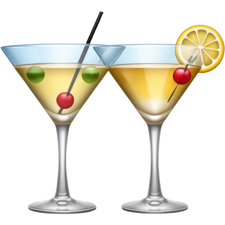 two realistic glasses of cocktail in emoji style, one coupe glass and one martini emoji