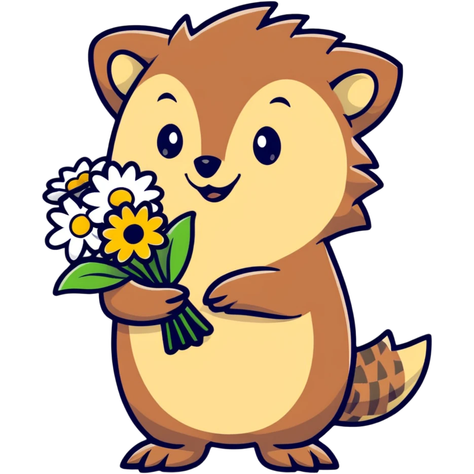 hedgehog holding a bouquet of daisy flowers emoji