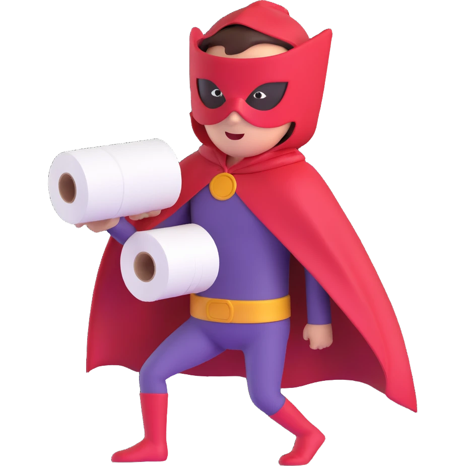 toilet roll superhero, dynamic pose, mask and cape, fun and bold, suitable for an emoji emoji