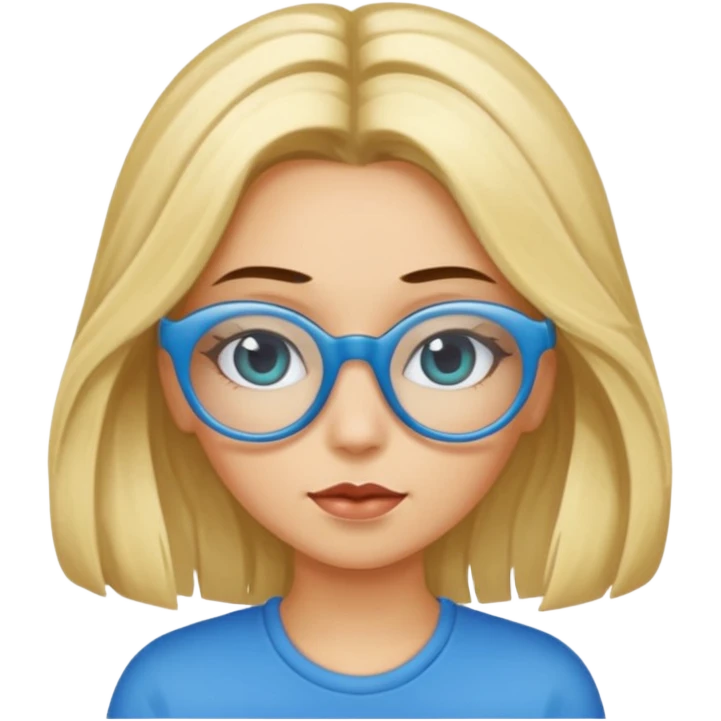 ragazza bionda con capelli lunghi, con occhiali tartarugati, occhi azzurri che lavora al pc emoji