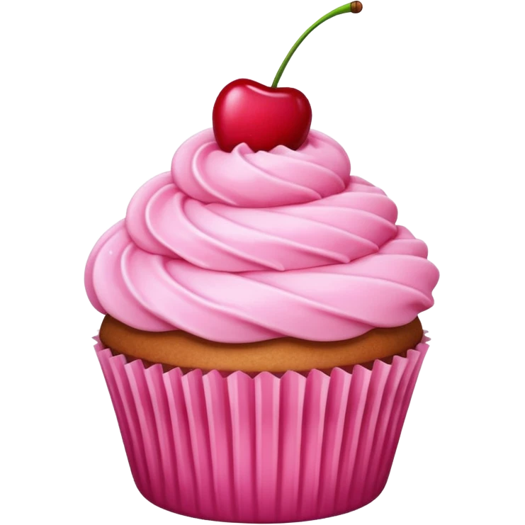 cupcake with pink icing, cherry on top emoji
