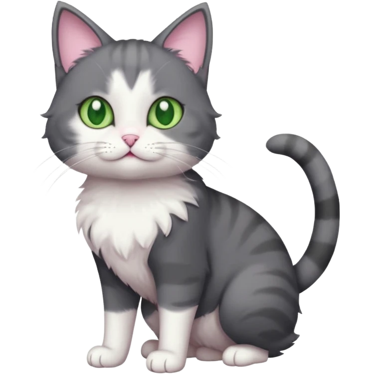 full body derpy looking large short hair dark grey and white cat emoji