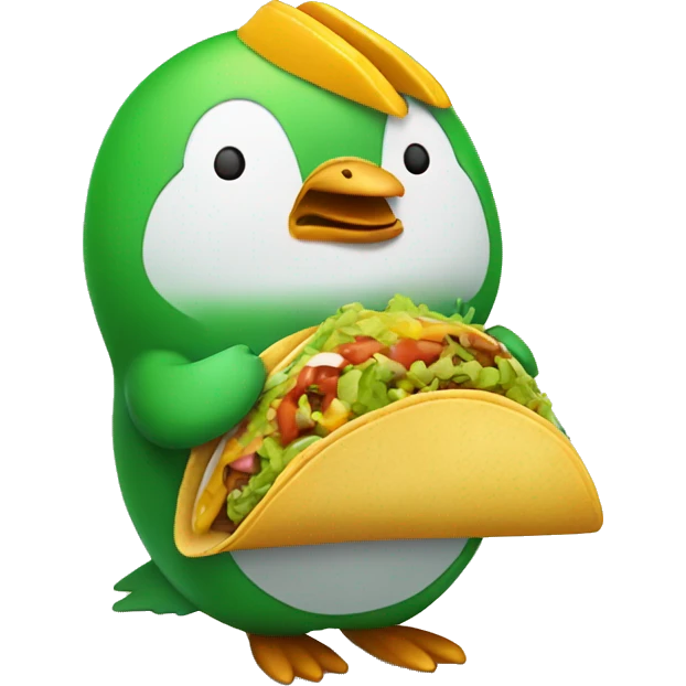 Green penguin eating a taco emoji