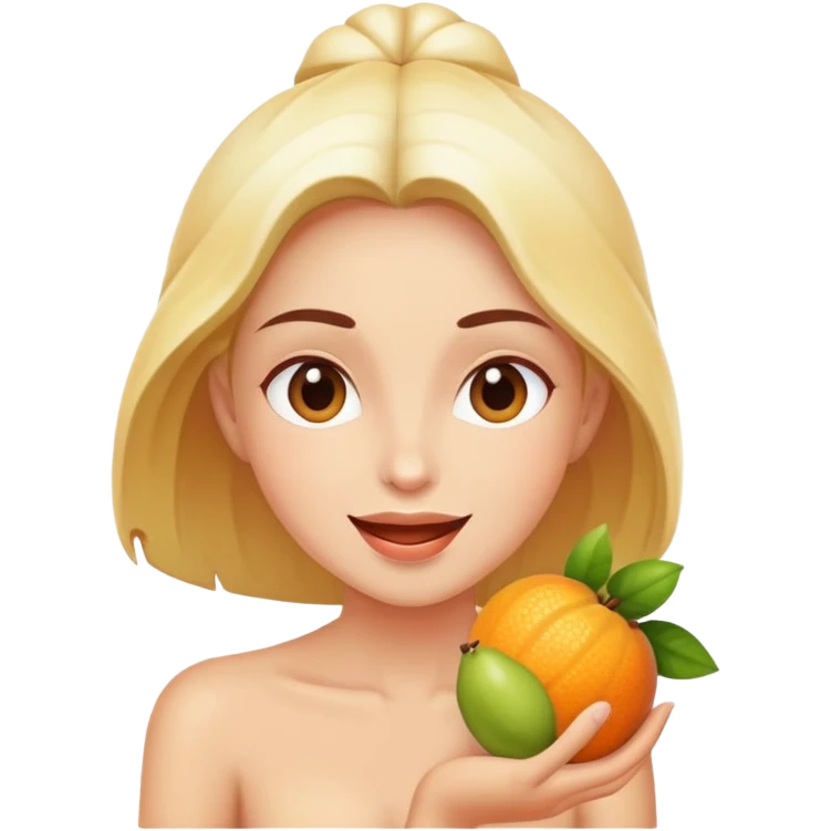 person enjoying healthy fruits with a blissful expression emoji