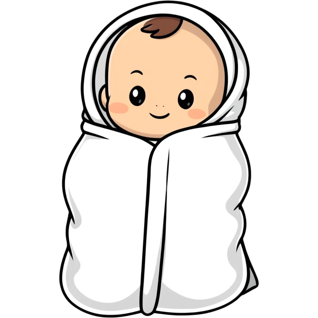 lightly tanned baby swaddled in a white blanket emoji