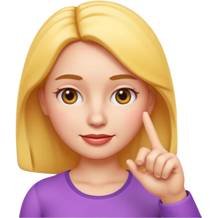 Apple-style 3D emoji of a cartoon woman pointing to her forehead with one finger, friendly expression, clean and colorful design, no background. emoji