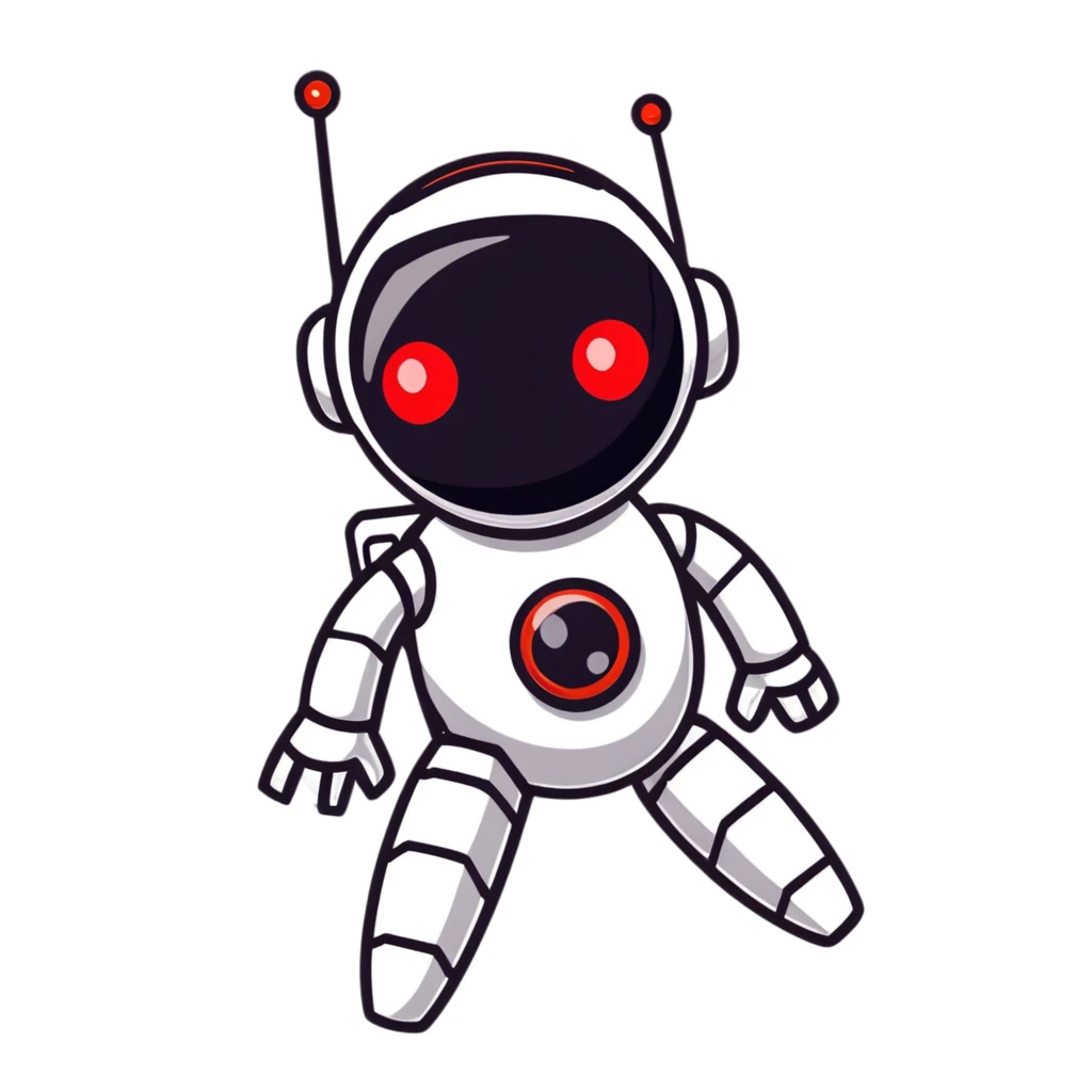 black robot with white led red eyes, red background emoji
