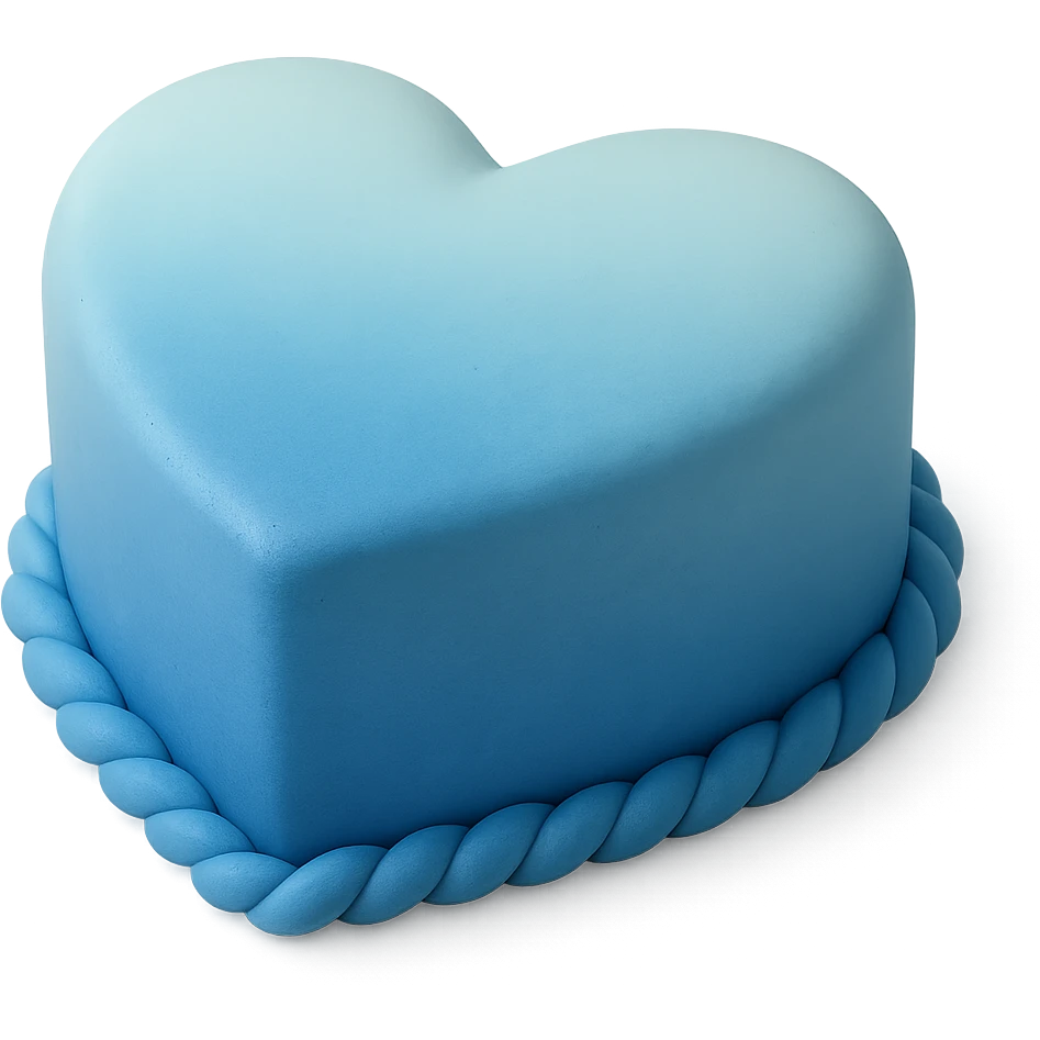 heart-shaped fondant cake with ombre blue emoji
