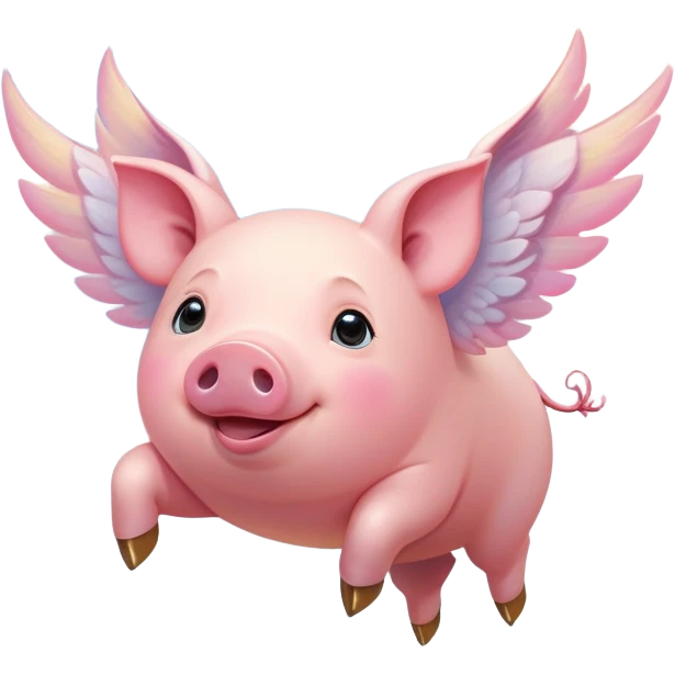 

A plump, rosy pig with a round belly and curly tail soars through the sky, its powerful wings shimmering in iridescent hues of white, gold, and pink. Each graceful flap lifts it higher, ears flapping in the breeze, while its bright eyes gleam with joy. Below, stunned farm animals watch in disbelief as the pig defies nature, snorting happily, a symbol of the impossible made real.








 emoji