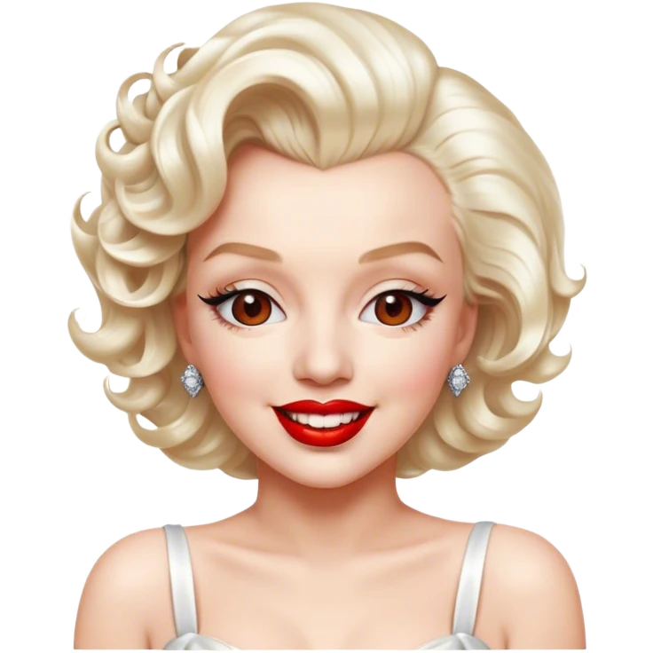 Cinematic Realistic Marilyn Monroe Emoji, featuring a glamorous, high-detail portrayal of the legendary Hollywood star. Her iconic platinum curls, radiant smile, and signature red lips are illuminated by dramatic, vintage-style lighting, evoking the timeless allure of classic cinema. emoji
