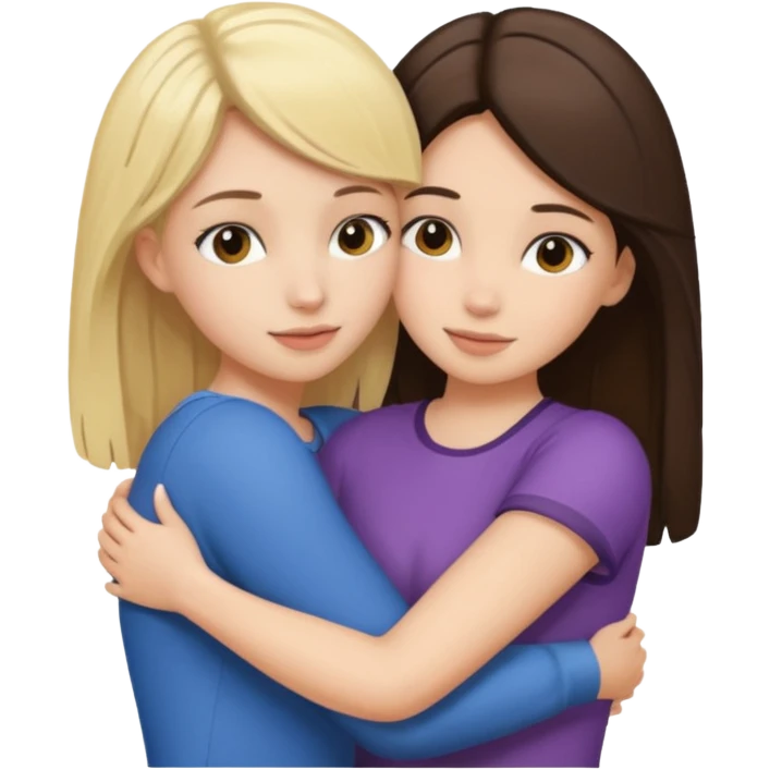 a blonde girl hugging a brunette girl emoji