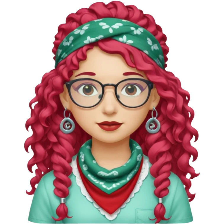 girl with long curly peppermint hair and bandana and glassess and earring emoji