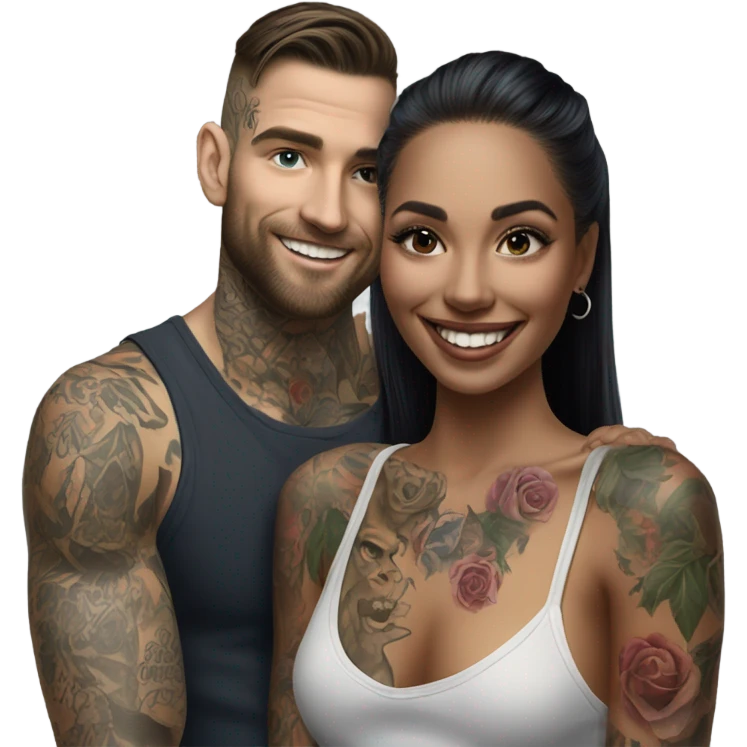 Hyper Realistic Female model smiling at a very handsome tattooed man emoji