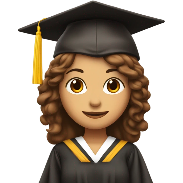 Chica con pelo café rizado y con gorro de graduación  emoji