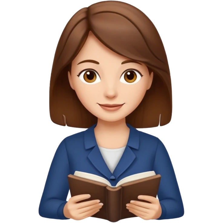 happy woman with brown hair writing a book emoji