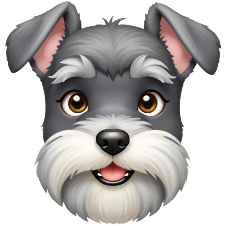 Cinematic Cute Miniature Schnauzer Portrait Emoji, Head cheerfully cocked with expressive, twinkling eyes and a neatly trimmed, adorable salt-and-pepper fur, simplified yet endearingly detailed, glowing with a bright, friendly radiance, high shine, exuding smart and spunky charm, styled with a delicate, whimsical outline, capturing the essence of a cute Miniature Schnauzer that appears ready to scamper off the screen with delightful energy! emoji