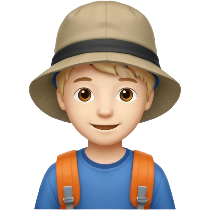 a young student boy with the backpack with bucket hat emoji
