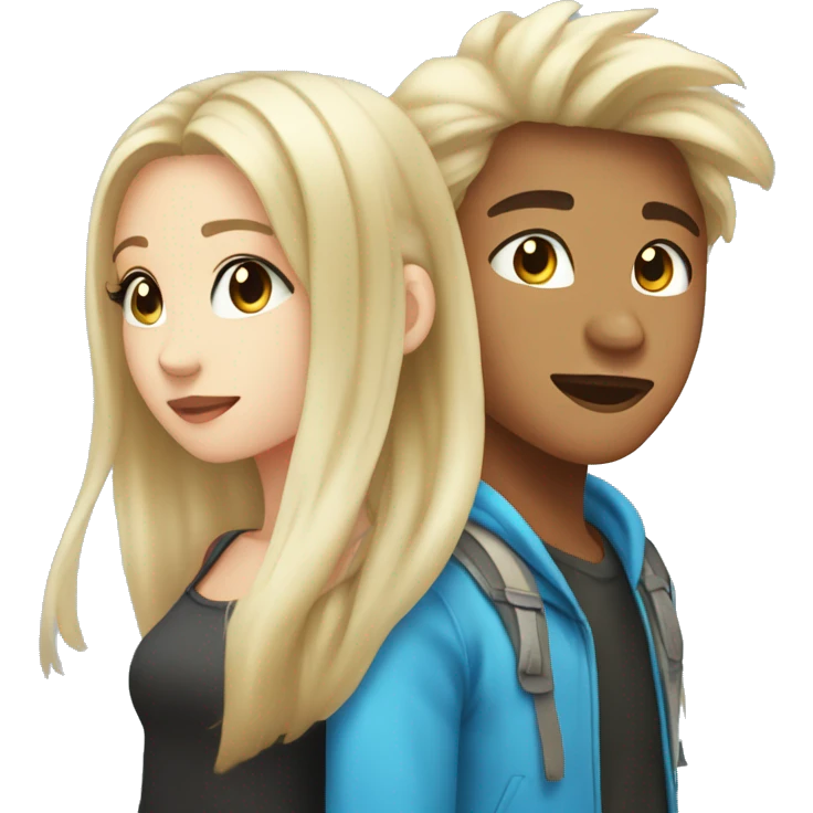 asian teenage boy with ear piercings and white teenage girl with long blonde straight hair and blue eyes kissing  emoji