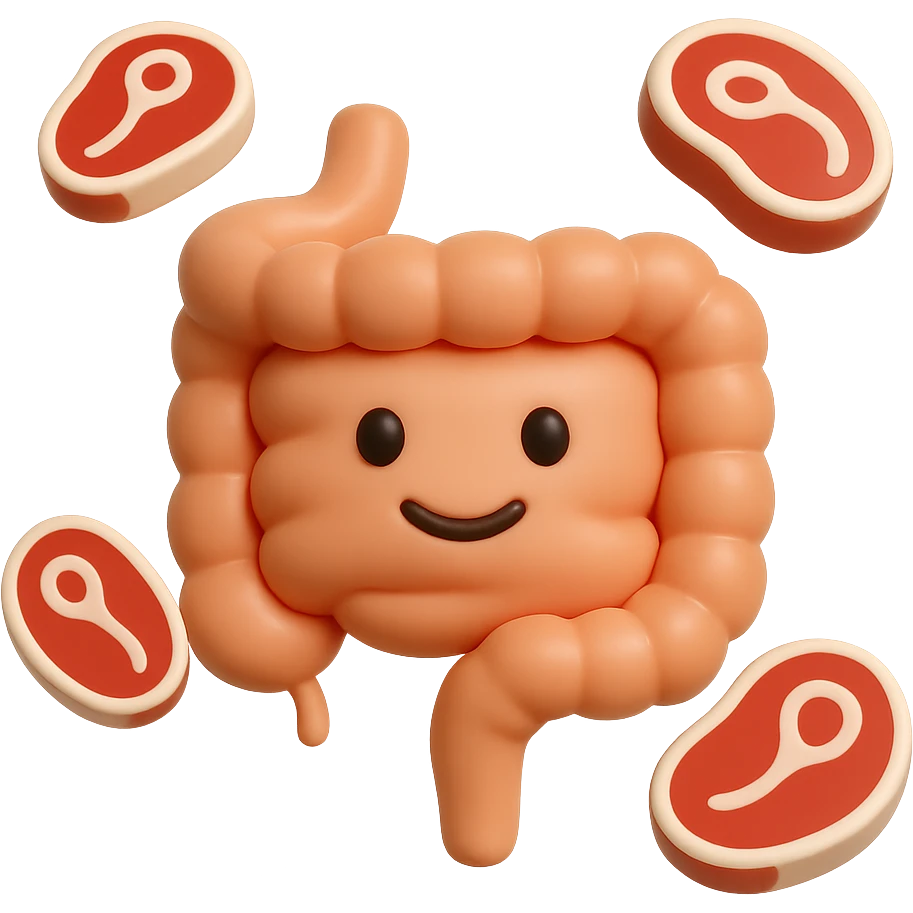 emoji stile iphone in 3d di un intestino con fette di carne che gli fluttuano intorno emoji