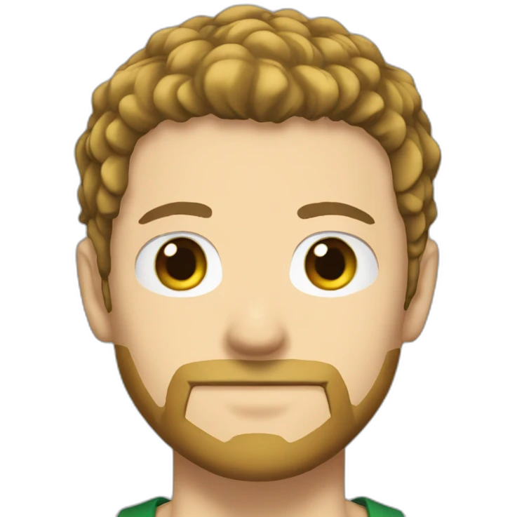 A white man with a small brown beard and short brown hair pulled forward disguised as a one-piece zoro emoji