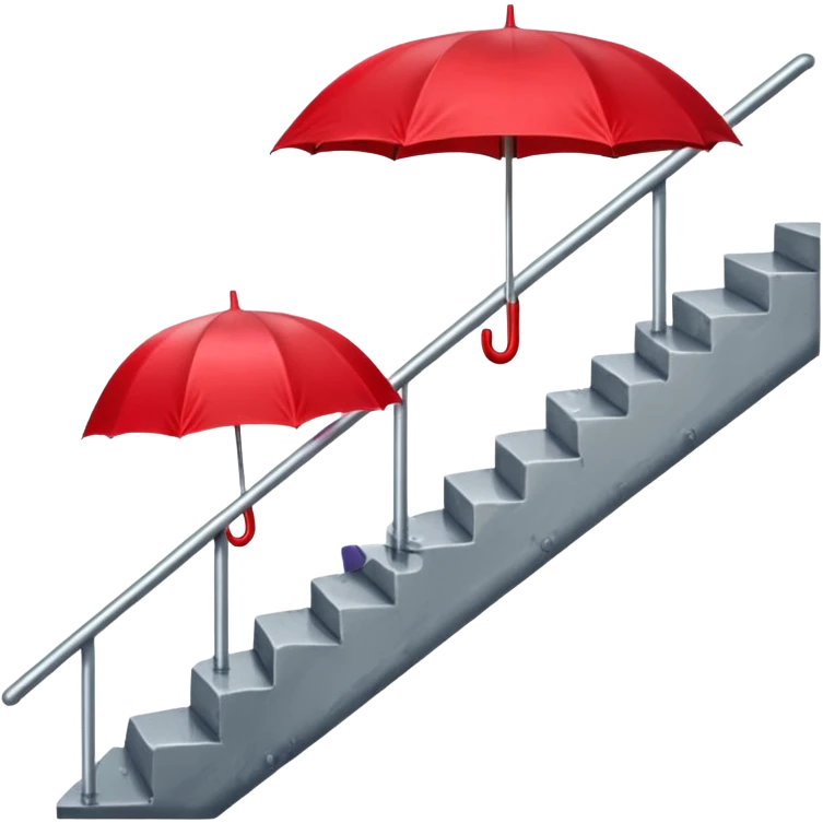 Red umbrella on stair railing, Lost Umbrella. emoji