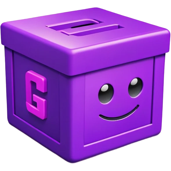 Purple box bright and bold with GANNON wrote in it 3D with neon the dye background emoji