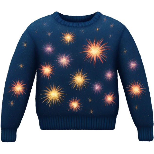 Knit sweater with firework glittery design emoji