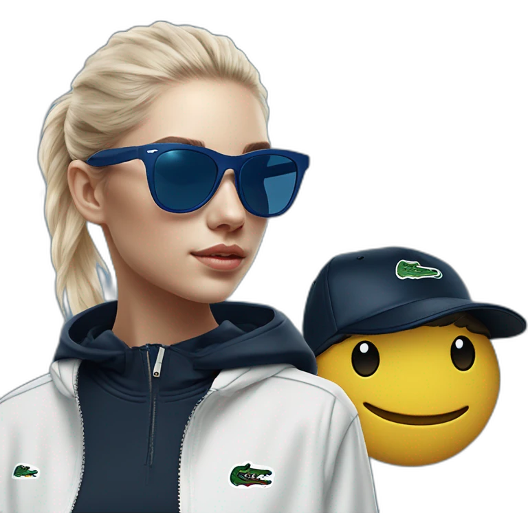 Lacoste bag girl with black lacoste hoodie e and blue oakley sportive sunglass  emoji