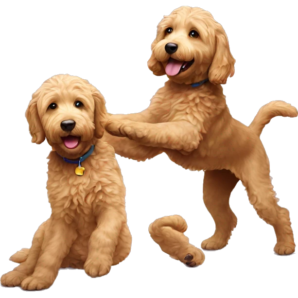 two golden labradoodles playing emoji