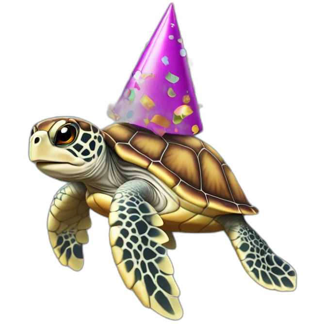 Sea turtle wearing party hat with confetti falling around it emoji