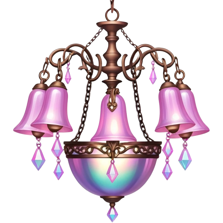 PInk iridescent Bell with chained hanging crystals CHANDELIER emoji